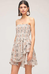 Paisley Floral Tiered Ruffle French Slip Mini Dress - Beige