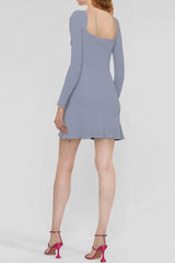Pretty Sweetheart Long Sleeve Lace Trim Cashmere Sweater Mini Dress - Blue