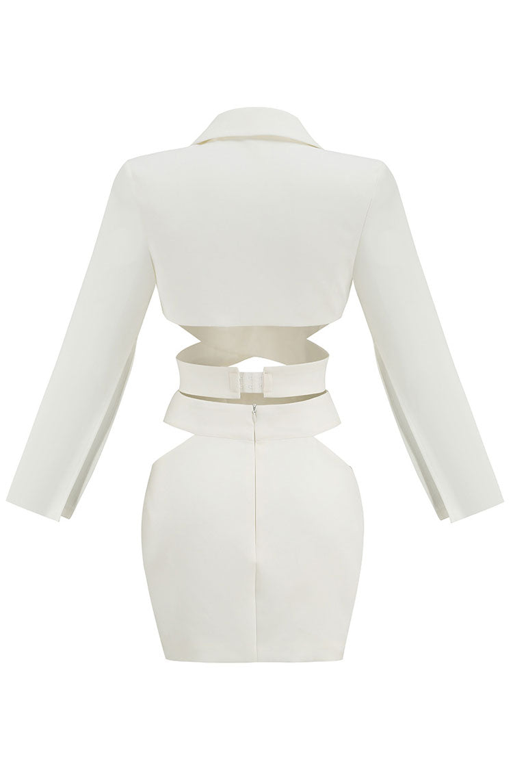 Puff Sleeve Cutout Wrap Front Blazer Mini Two Piece Dress - White