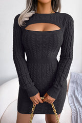 Sexy Cutout Fisherman Cable Knit Bodycon Sweater Mini Dress - Black