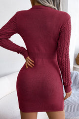 Sexy Cutout Fisherman Cable Knit Bodycon Sweater Mini Dress - Burgundy