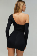 Sexy Cutout One Shoulder Ruched Party Mini Dress - Black