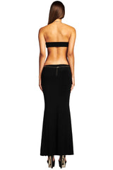 Sexy Halter Neck Chain Trim Cutout Maxi Evening Dress - Black