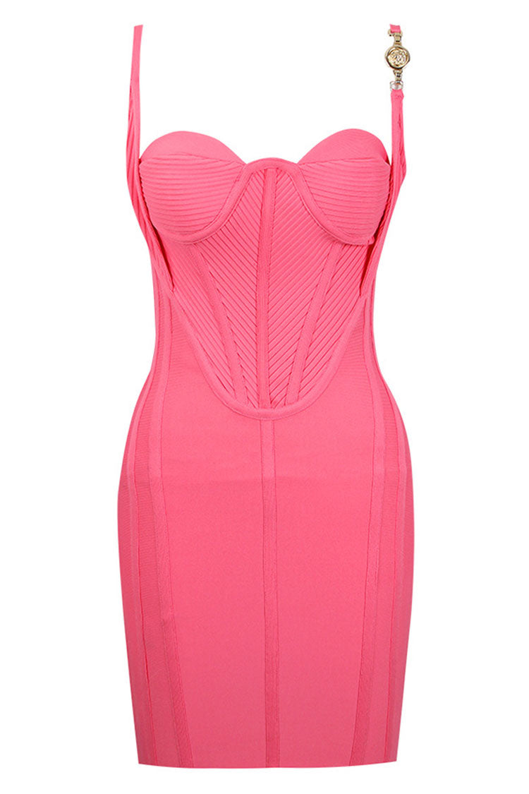 Sexy Pleated Trim Sweetheart Bustier Bodycon Bandage Mini Dress - Pink