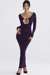 Sexy Plunge Neck Cutout Backless Long Sleeve Bodycon Maxi Dress - Purple