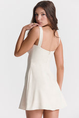 Sexy Satin Square Neck Suspender Strap Summer Party Mini Dress - Beige White
