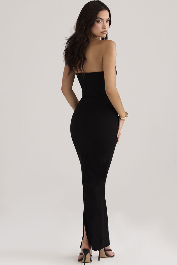 Sexy Sweetheart Strapless Bodycon Maxi Prom Formal Dress - Black