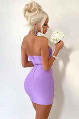 Sexy Sweetheart Strapless Pleated Bodycon Bandage Mini Dress - Purple