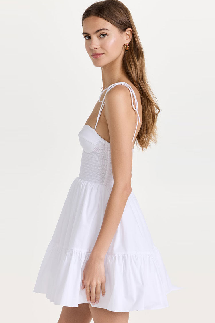 Sexy Sweetheart Tie Strap Smocked Fit & Flare Mini Summer Sundress - White