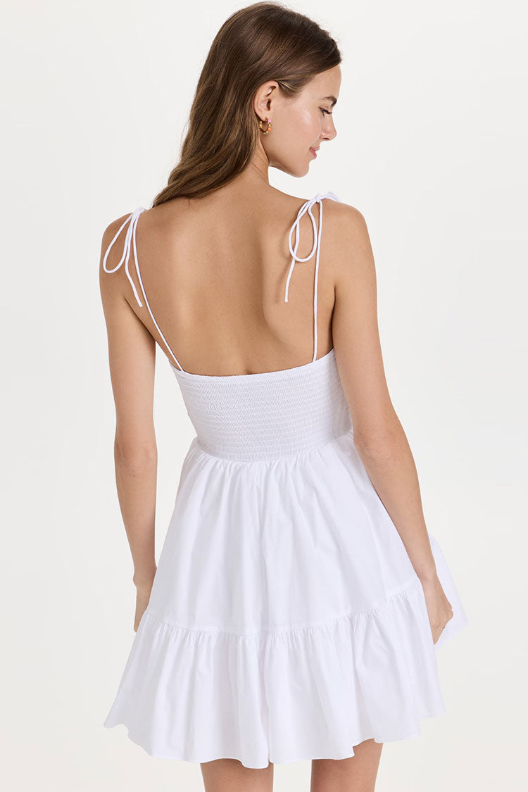 Sexy Sweetheart Tie Strap Smocked Fit & Flare Mini Summer Sundress - White