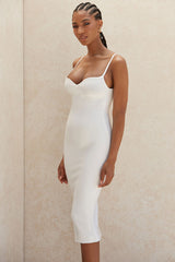 Spaghetti Strap Sweetheart Neck Bodycon Midi Dress - White