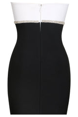 Sparkly Bowknot Black and White Strapless Bandage Mini Dress - Black