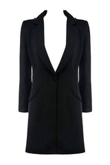 Sparkly Rhinestone Rope Cutout Back Lapel Blazer Mini Dress - Black