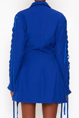 Stylish Long Sleeve Lace Up Lapel Fit & Flare Blazer Mini Dress - Blue