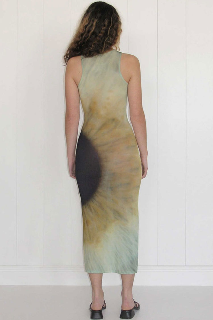 Sunflower Tie Dye Sheer Mesh Cover Up Maxi Sundress - Aquamarine