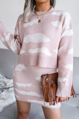 Sweet Contrast Could Knit Cropped Sweater Mini Skirt Two Piece Dress - Pink