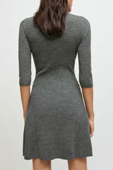 Unique Ring High Neck Winter Cashmere Sweater Mini Dress - Gray