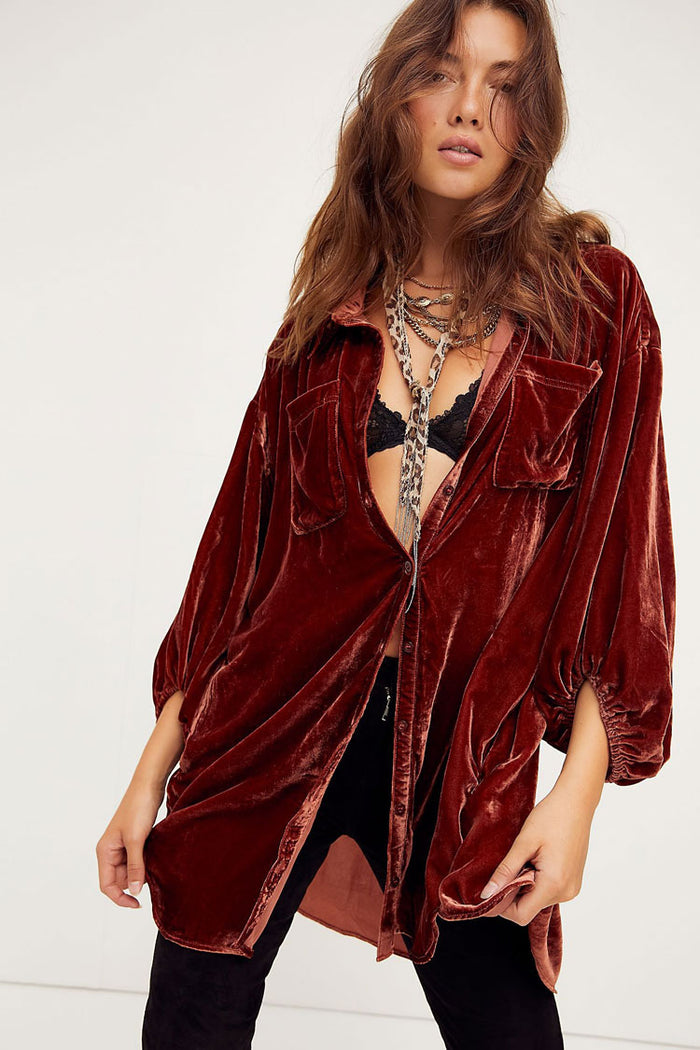 Red velvet shirt dress outlet