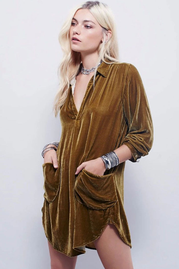 Long sleeve velvet short dress top